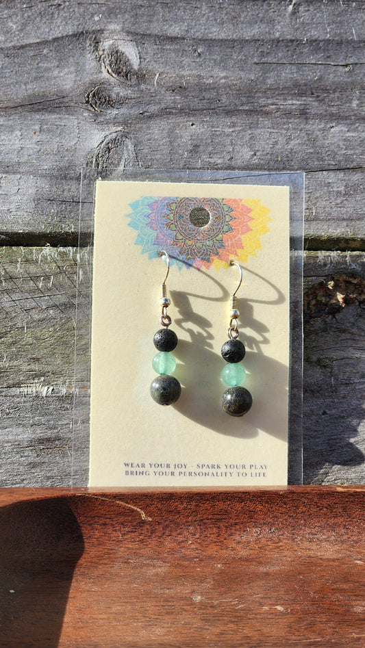 Lava Stone, Aventurine & Dragonstone Earrings